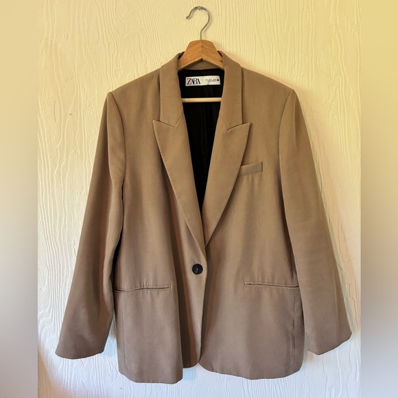 Zara Oversized Tan Single Button Blazer Suit Jacket - Picture 3 of 12